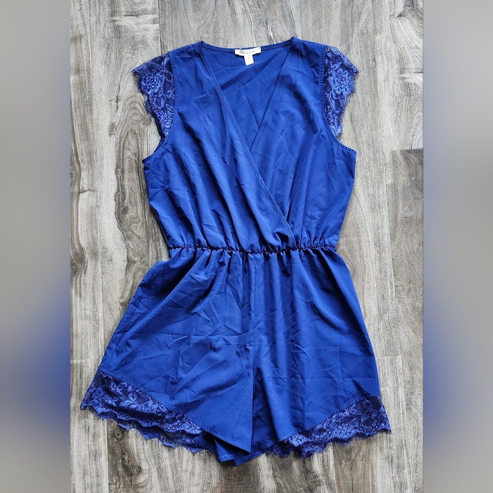 Tea n Rose Blue Lace Trim Romper
